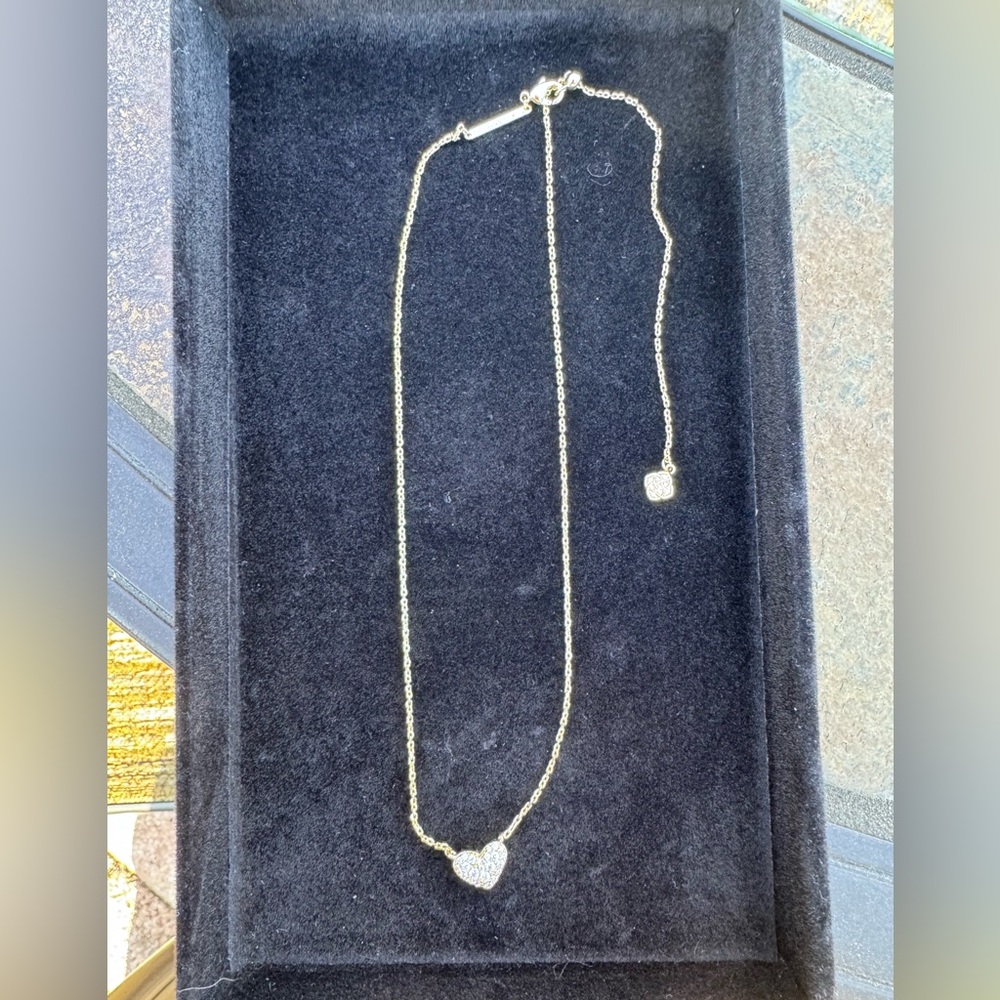 Kendra Scott Ari Gold Heart Necklace with Pavé Crystals in White CZ